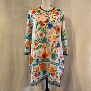 Johnny Was cotton floral Mala handkerchief tunic blouse